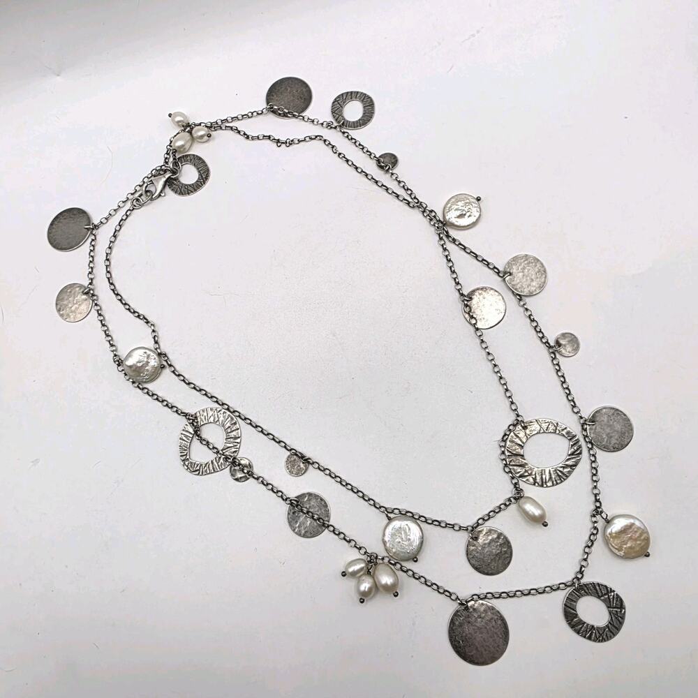 Retired Silpada Oxidized Sterling PEARL OF A GIRL 36" Disc Charm Necklace N2197